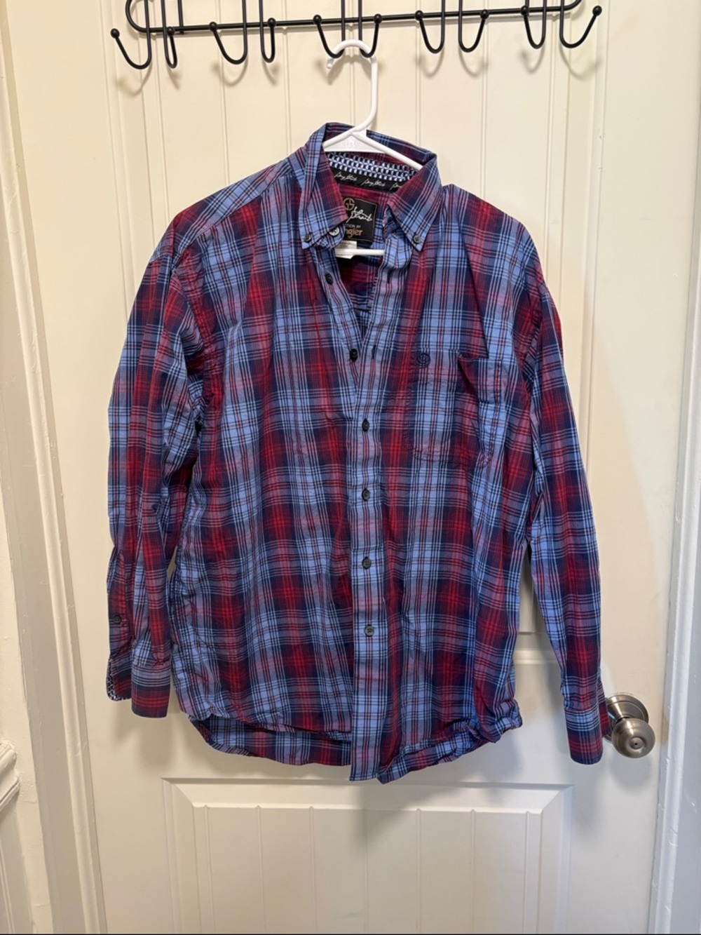 Wrangler George Strait Red and Blue Plaid Casual Button-Down Shirt